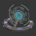 Futuristic Circular Platform Structure With Blue Core Lighting Stairs And Geometric Components 3d model