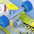 Vintage Skateboard with Worn Deck and Blue Wheels for Everyday Use 3d model