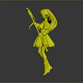 Game Movie Character With White Long Hair Red Staff And White Dress Yellow Trim