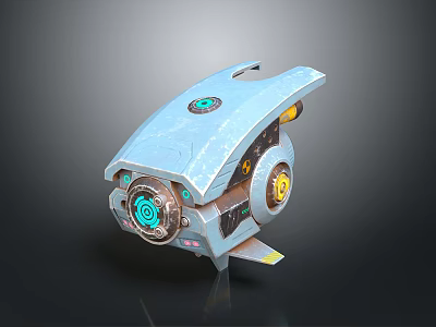 Futuristic Mechanical Device With Blue Casing Glowing Circular Components And Yellow Gears 3d model