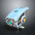 Futuristic Mechanical Device With Blue Casing Glowing Circular Components And Yellow Gears 3d model