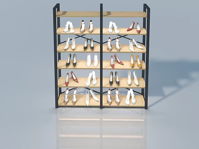 Hinged Door Shoe Cabinet With Multiple Shelves And Various Shoes Storage Design 3d model