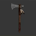 Handcrafted Axe Weapon With Metal Blade Leather Wrapped Handle And Decorative Patterns