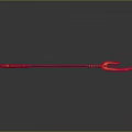 Red Trident Weapon With Long Handle And Three Prongs Design