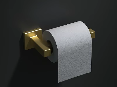 Golden Wall Mounted Toilet Paper Holder With White Roll For Bathroom Use 3d model