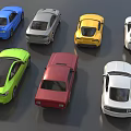 Modern Sports Cars In White Red Green Yellow Gray And Blue Colors On