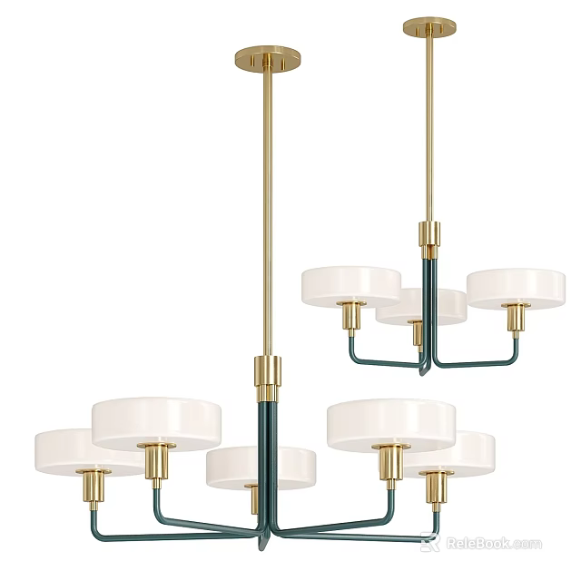Modern Luxury Chandelier With Gold Metal Frame And White Glass Shades 3d model 