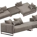 Modern Sectional Sofa In Grey With Plush Pillows And Metal Legs