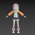 Cartoon Woman With Orange Pink Hair Wearing Hoodie Black Skirt And Green Accessory