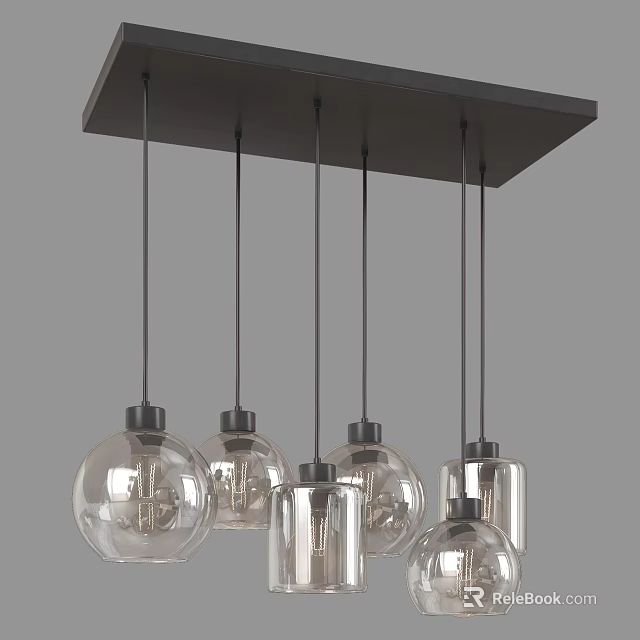 Modern Chandelier Featuring Multiple Glass Globes And Black Suspension Rods For Modern Spaces 3d model 