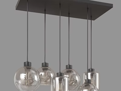 Modern Chandelier Featuring Multiple Glass Globes And Black Suspension Rods For Modern Spaces 3d model