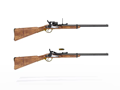 Vintage Rifles Featuring Wooden Stock Metal Barrel Double Set Display Design 3d model