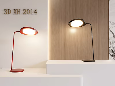 Modern Red And Black Table Lamps On White Stand With Wooden Wall Background 3d model