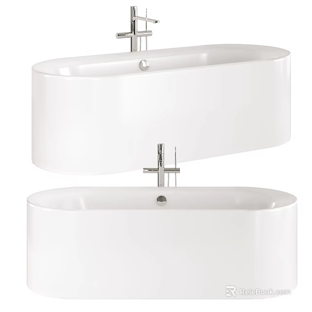 Modern White Freestanding Bathtub with Smooth Surface and Oval Shape Design 3d model 