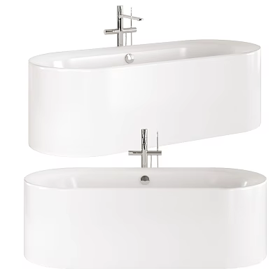 Modern White Freestanding Bathtub with Smooth Surface and Oval Shape Design 3d model