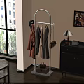 Modern White Metal Coat Rack With Hanging Clothes Hats And Bags In Living Room