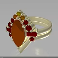 Elegant Statement Silver Ring With Large Red Gemstone Small Red Gemstones Yellow Gemstone And Pearls