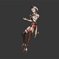 Game and Movie Character Anime Style 3D Model with Cat Ears White Top Red Shorts