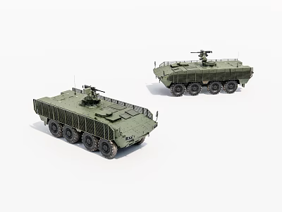 Two Green Armored Wheeled Military Tanks With Turrets On White Background 3d model