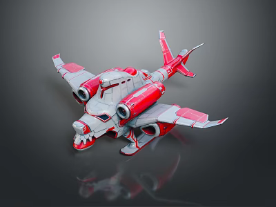 Red And White 3D Rendered Aircraft Model With Unique Wing Design And Engines 3d model