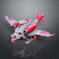 Red And White 3D Rendered Aircraft Model With Unique Wing Design And Engines