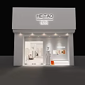 Modern Clothing Store With White Walls Metal Racks Hanging Clothes Pink Sofa And Arched Shelf