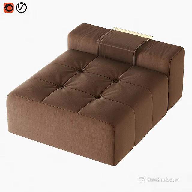 Modern Brown Tufted Sofa Stool With Square Design And Soft Cushion 3d model 
