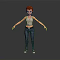 Game Movie Character with Red Hair Gray Tank Top Blue Jeans White Sneakers Standing Pose