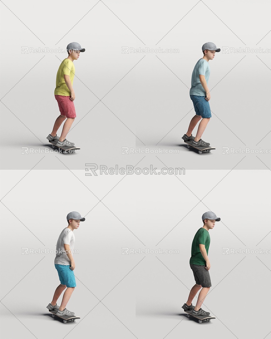 children skateboard male figure foreign children people sport boys primary school students 3d model