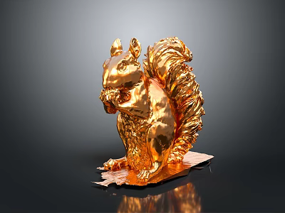 Golden Squirrel Decorative Ornament With Shiny Surface And Wooden Base For Home Decoration 3d model