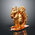 Golden Squirrel Decorative Ornament With Shiny Surface And Wooden Base For Home Decoration