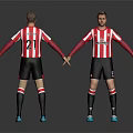 Men in Red White Striped Jerseys with Number 21 Black Shorts Blue Shoes Front Back