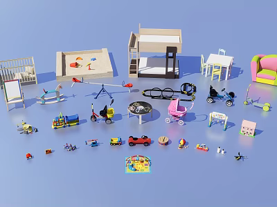 Colorful Playground Equipment for Kids Including Slide Swing Toy Cars Building Blocks and Small Tables 3d model