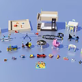 Colorful Playground Equipment for Kids Including Slide Swing Toy Cars Building Blocks and Small Tables
