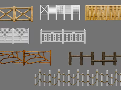 Various Decorative Railings With Wooden And White Design Patterns For Home Garden 3d model