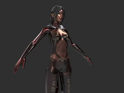 Woman in Black and Red Mechanical Style Outfit With Mechanical Arms and Open Stance 3d model