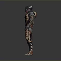 Biomechanical Character With Black Helmet Red Eyes And Armored Body Design