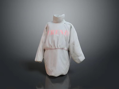 White High Neck Quilted Coat With Pink Lettering And Loose Fit Design 3d model