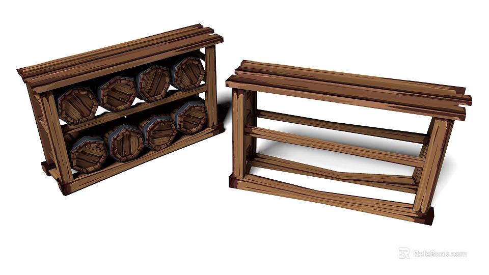 Wooden Display Shelves With Multi tiered Structure For Storing Wooden Barrels 3d model 