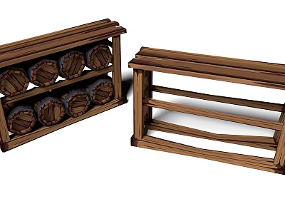 Wooden Display Shelves With Multi tiered Structure For Storing Wooden Barrels 3d model