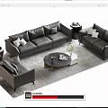 Modern Black Leather Sofa And Coffee Table Set With Potted Plant Magazines And Gray Rug