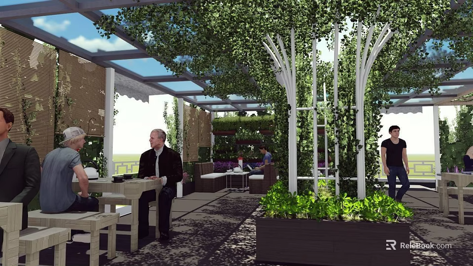 Rooftop Garden With Outdoor Seating Lush Vines And Greenery For Relaxation 3d model 