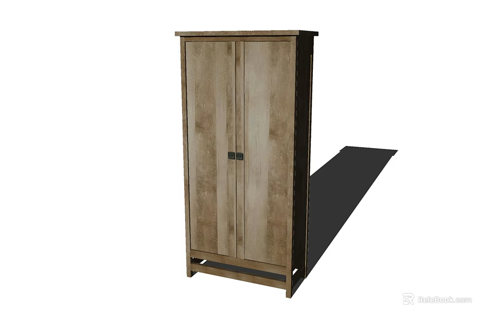 Simple Modern Wooden Wardrobe With Double Doors And Solid Base Interior Design 3d model 