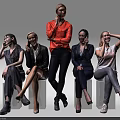 Group of People in Various Outfits Posing with Phones Against White Background