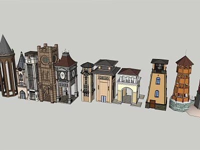 Various Styles Of Tower Models In Arranged Display With Different Architectural Designs 3d model