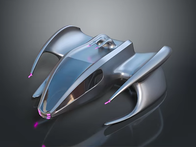 Futuristic Silver Streamlined Spaceship With Transparent Cockpit And Purple Lights For Space Exploration 3d model