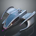 Futuristic Silver Streamlined Spaceship With Transparent Cockpit And Purple Lights For Space Exploration