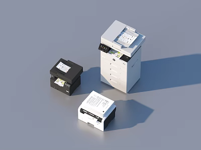 Modern Practical Household Electric Appliances With White Printer Black Adapter And Square Device 3d model