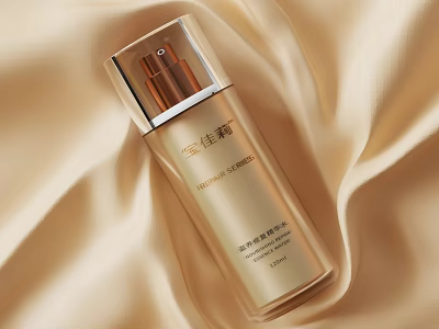 Luxury Golden Cosmetic Serum Bottle On Soft Silk Background For Radiant Skin Care Routine 3d model