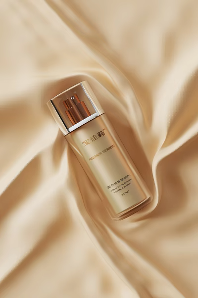 Luxury Golden Cosmetic Serum Bottle On Soft Silk Background For Radiant Skin Care Routine 3d model